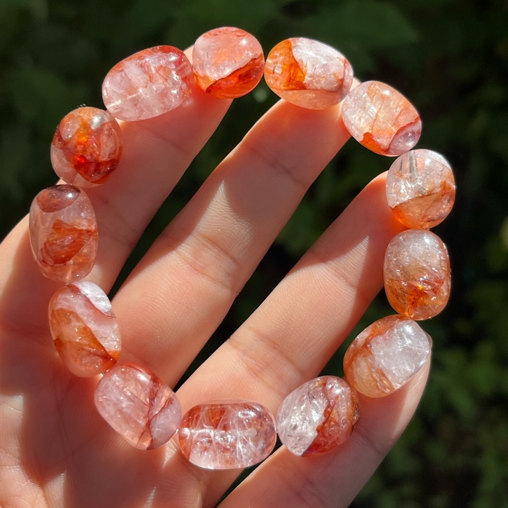 11mm stretchable tumbled fire quartz‎ bracelet